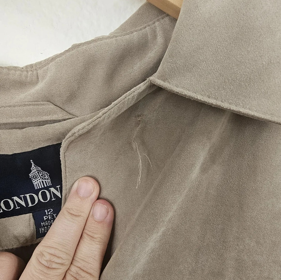 LONDON FOG Suede Coat with Hood Tan Size 12 Petite - Picture 5 of 8